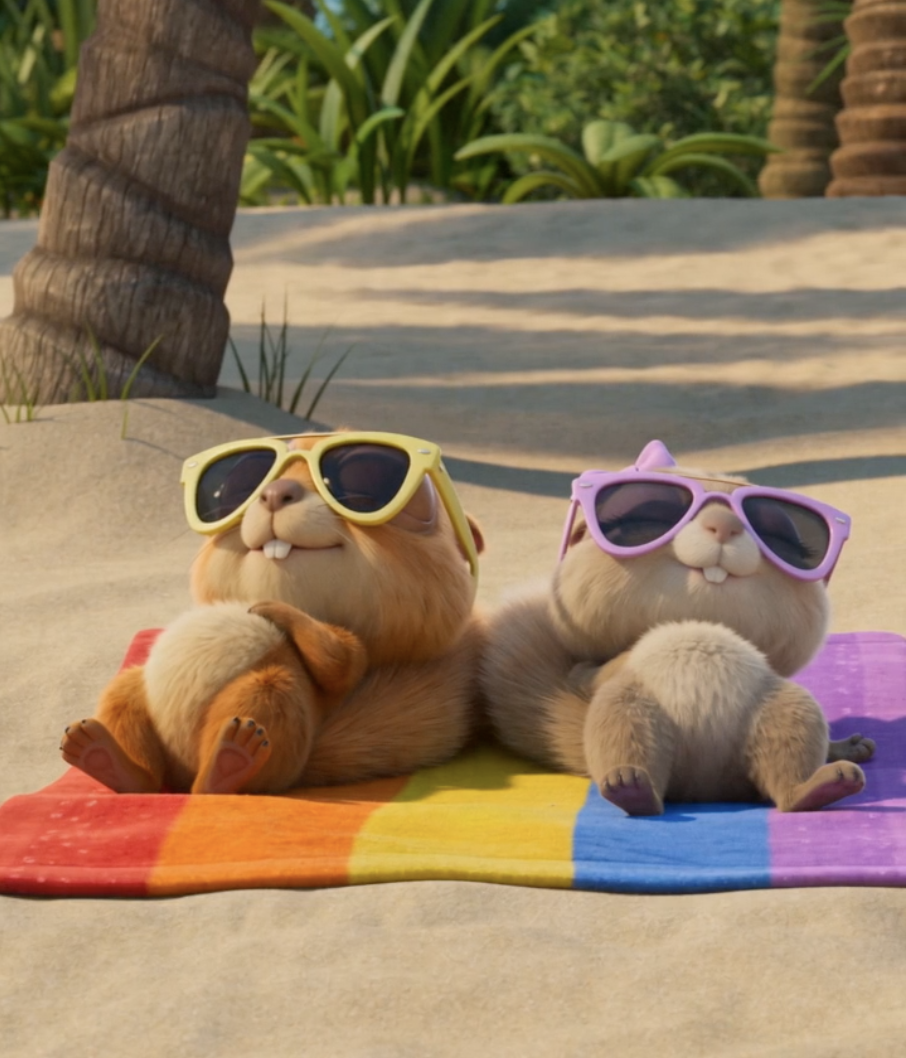 Chippy and Chipette chilling on the beach