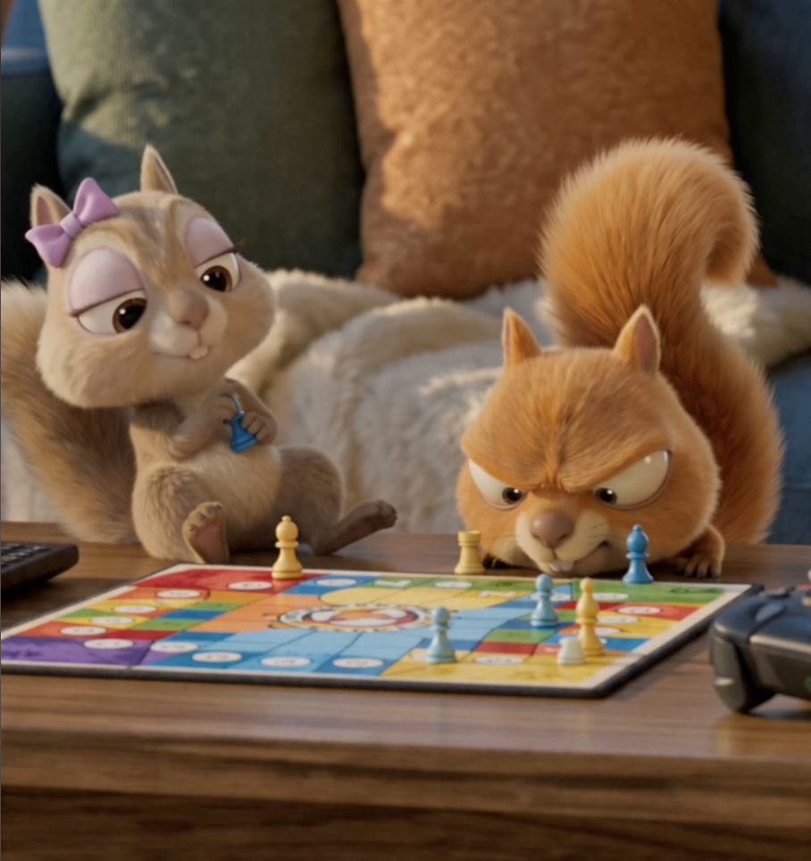 Chippy and Chipette playing a board game